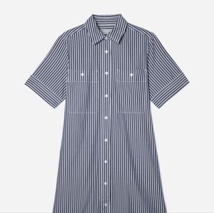 Everlane The Day Tripper Shirt Dress in Dark Navy Stripe XL